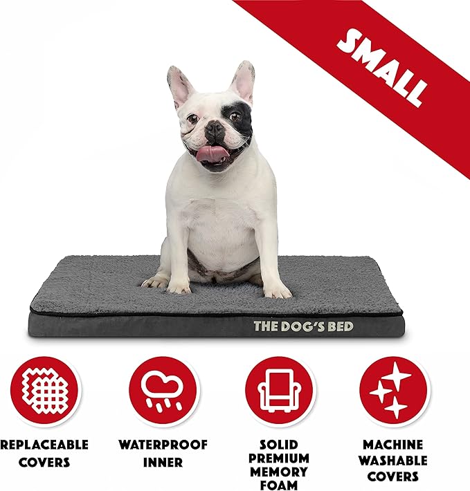 The Dog’s Bed Orthopedic Memory Foam Dog Bed, Small Grey Plush, Pain Relief for Arthritis, Hip & Elbow Dysplasia, Post Surgery, Lameness, Supportive, Waterproof Washable Cover, Veterinary Approved