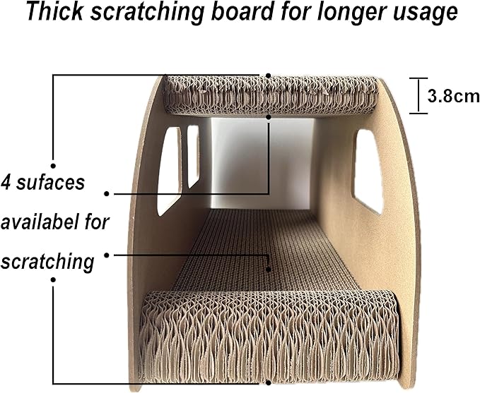 Cat Scratching House, Cat Cardboard House Green Bus, Long Scratching Post, 9x11.8x22 Inches, Fun Cube & Tunnel, Peekaboo Hideaway for Indoor Cats