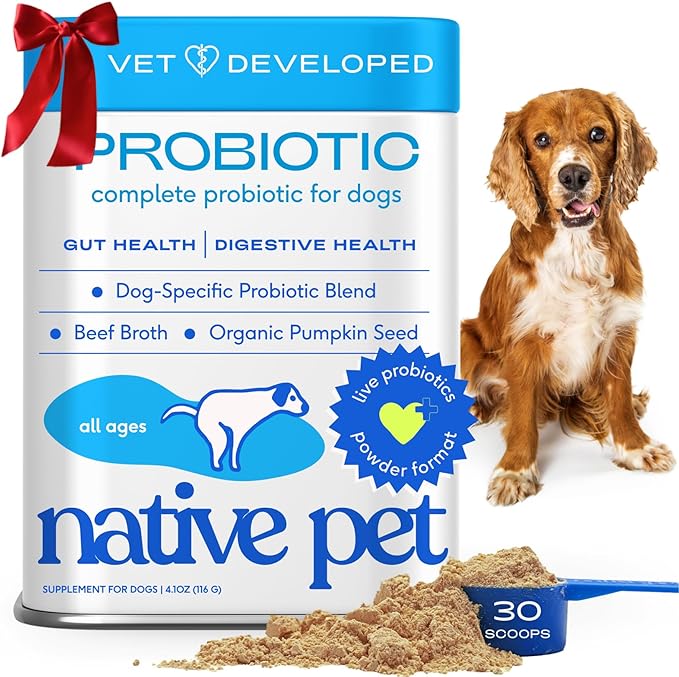 Native Pet Probiotics for Dogs - Dog Probiotics Powder for Digestive Health, Gut Support, & Immune Boost – Vet-Formulated Powder for Maximum Potency with Digestive Enzymes & Prebiotics - 30 Scoops