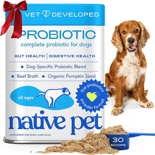 Native Pet Probiotics for Dogs - Dog Probiotics Powder for Digestive Health, Gut Support, & Immune Boost – Vet-Formulated Powder for Maximum Potency with Digestive Enzymes & Prebiotics - 30 Scoops