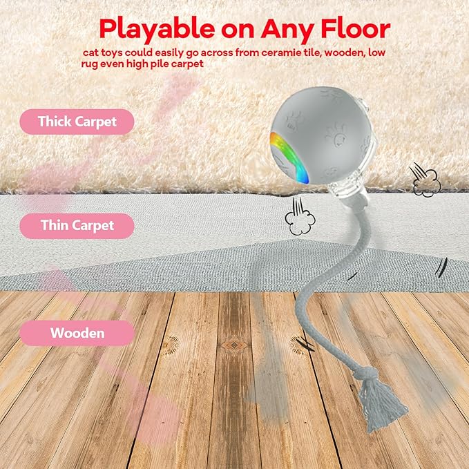 Interactive Cat Toys for Bored Indoor Cats - Motion Activated Fun with RGB Lighting, 2 Speed Settings & 3 Modes - Perfect for Cats & Kittens! (Gray)