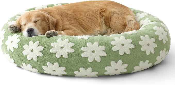 LE SURE Donut Dog Beds Extra Large Sized Dog - Round Pet Beds for Calming Puppy with Washable Cover, Orthopedic Modern Beds with Jacquard Shaggy Plush & Anti Slip Bottom, 42 Inch，Green