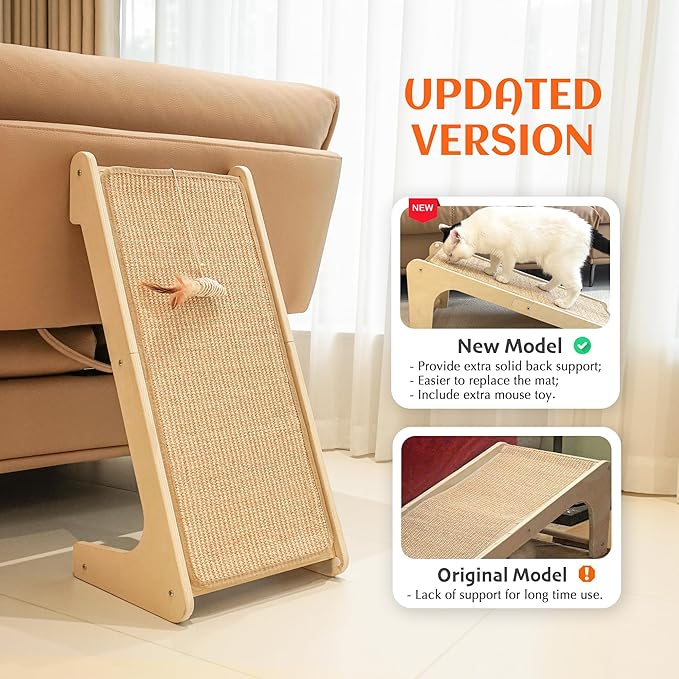 PETKARAY Cat Scratcher, Cat Sisal Scratching Ramp, L Shape Cat Scratch Pad for Indoor Cats, Wall Furniture Protector with Catnip Large
