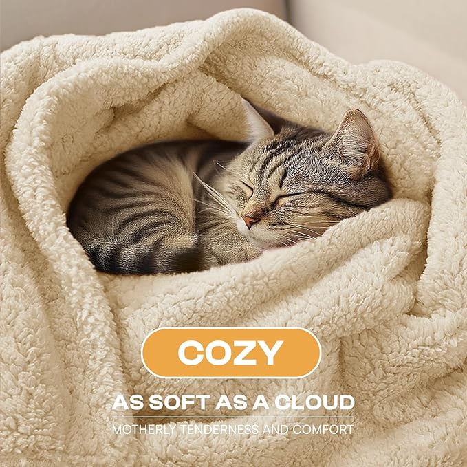 Luciphia Waterproof Pet Blanket for Medium Large Dogs Soft Cat Sherpa Calming Thick Cover Leakproof Cozy Puppy Sofa Bed Car Couch Protector(Beige/Brown,63x50 inches)