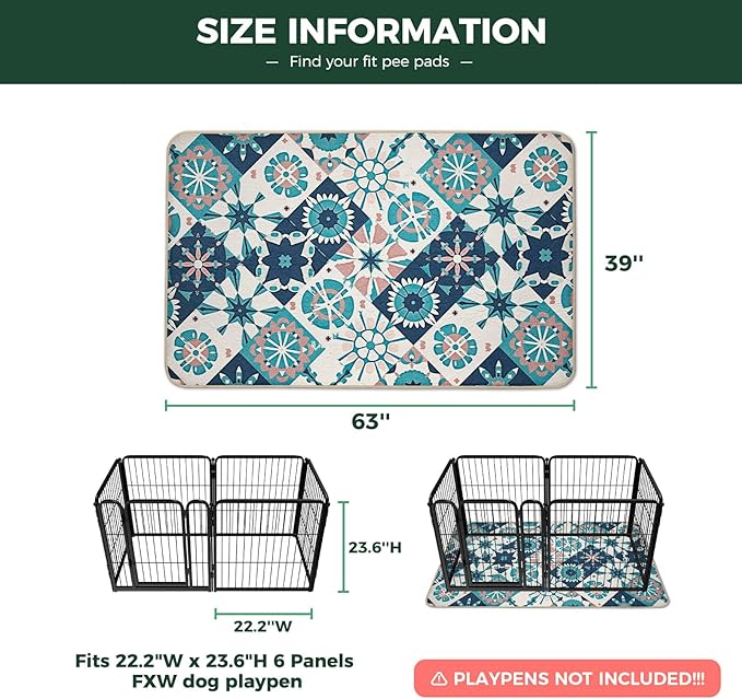 FXW Washable Pee Pads for Dogs, Puppy Pads with Super Absorbent, Specifically Designed for FXW Rollick/Homeplus 24inch 6 Panels Dog Playpen, 39" x 63" Rectangle, Tie-Dye Beige, 1 Pack