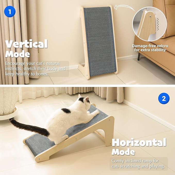 PETKARAY L Shape Cat Scratcher, Sisal Kitty Scratching Ramp, Vertical Scratch Pad for Indoor Cats, 25.2" Furniture Protector with Catnip, Grey