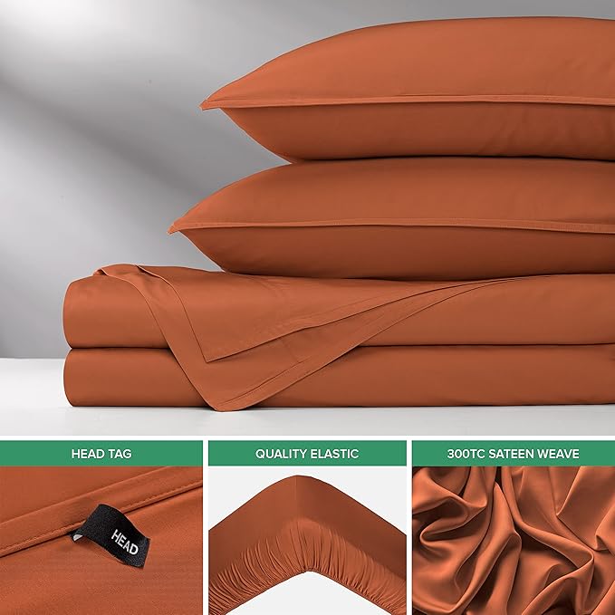 Pure Bamboo King Sheets, Genuine 100% Organic Viscose Derived from Bamboo Bed Sheet Set, Luxuriously Soft & Cooling, Double Stitching, 2 Year Quality Promise (King, Terracotta)