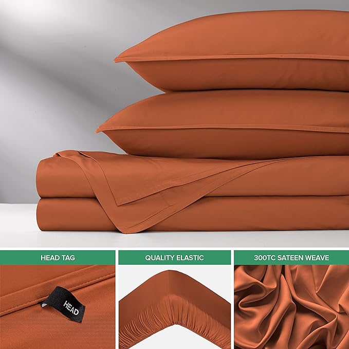 Pure Bamboo Full Sheets, Genuine 100% Organic Viscose Derived from Bamboo Bed Sheet Set, Luxuriously Soft & Cooling, Double Stitching, 2 Year Quality Promise (Full, Terracotta)