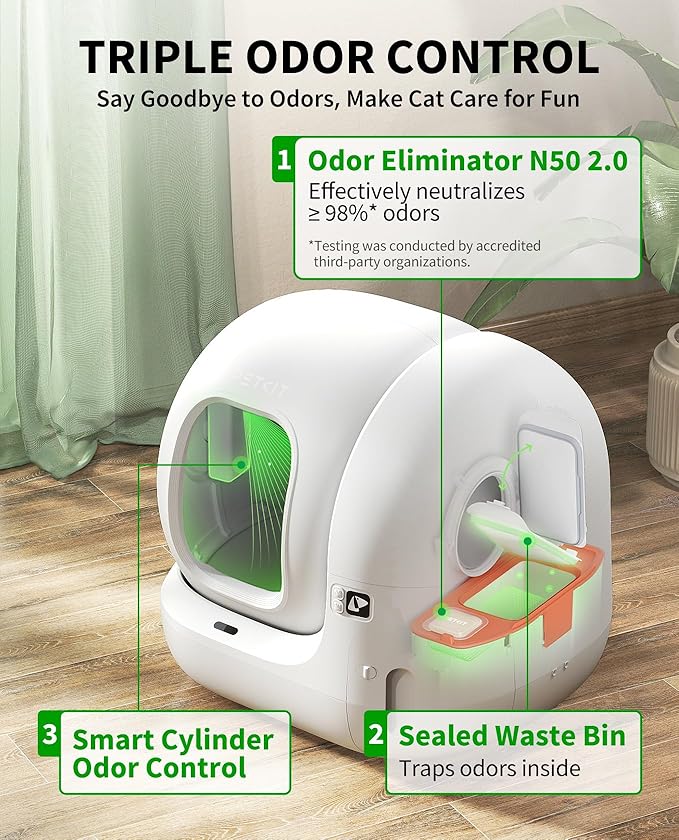 PETKIT 2025 Upgraded Automatic Cat Litter Box 2-Way Odor Remover & 20 Trash Bags,App Control Smart Robot with Anti-Scratch Inner Mat, Self-Cleaning Cat Litter Box True Integration & Structure Safety