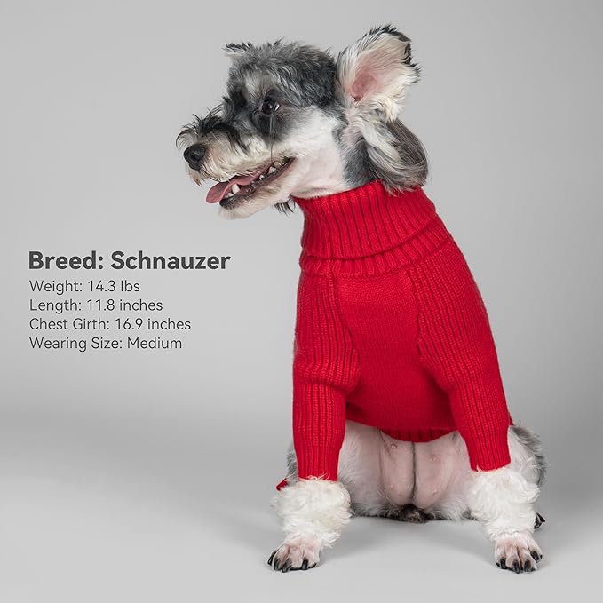 cyeollo Small Dog Christmas Sweater, Warm Turtleneck Sweaters for Small Girl, Knit Doggy Sweatshirt with Sleeves Fall Winter Pullover Cold Weather Dog Clothes for Indoor & Outdoor Wear, Red S