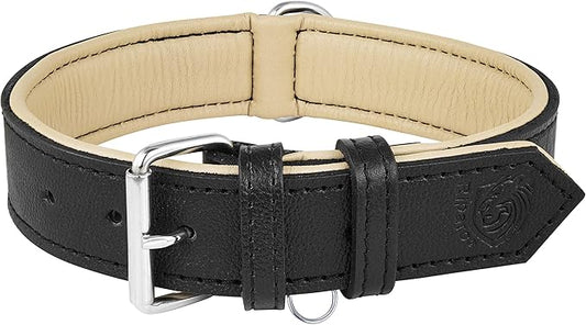 Riparo Leather Dog Collar - Heavy Duty Wide Dog Collar for Small, Medium, Large and Extra Large Dogs with Dog Tag Holder (L: 1.5" Wide for 17"-21" Neck, Black)