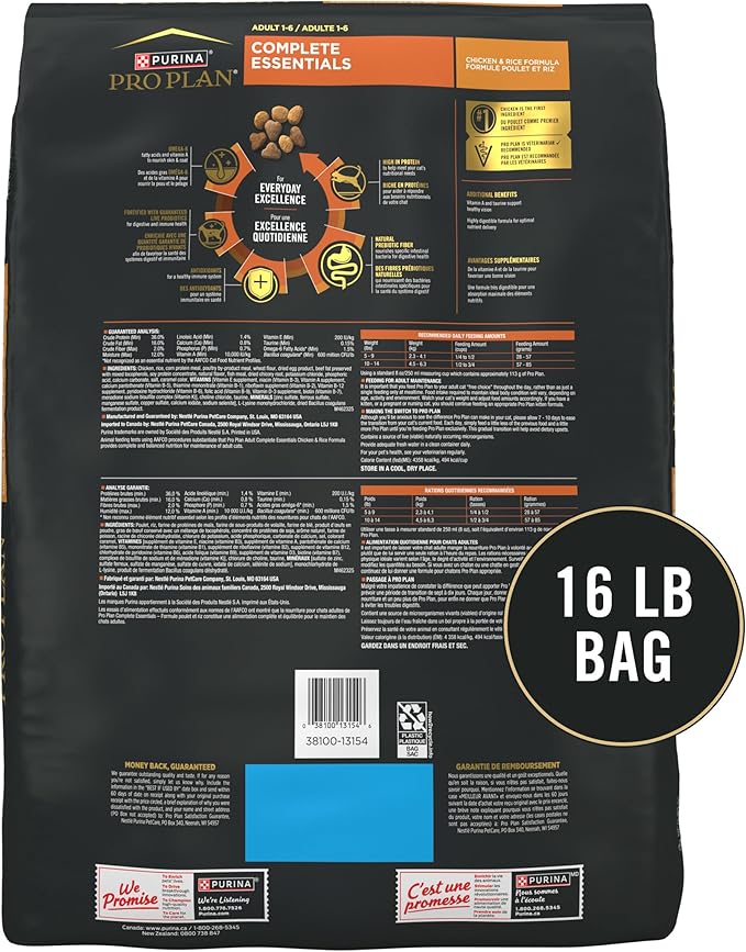Purina Pro Plan High Protein Cat Food With Probiotics for Cats, Chicken and Rice Formula - 16 lb. Bag