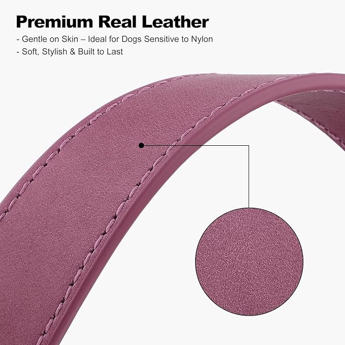 Plutus Pet Genuine Leather Dog Collar – Adjustable Pet Collar with Quick Release Metal Buckle, Soft Real Leather for Small Medium Large Dogs, Heavy Duty & Skin-Friendly (Purple, M)