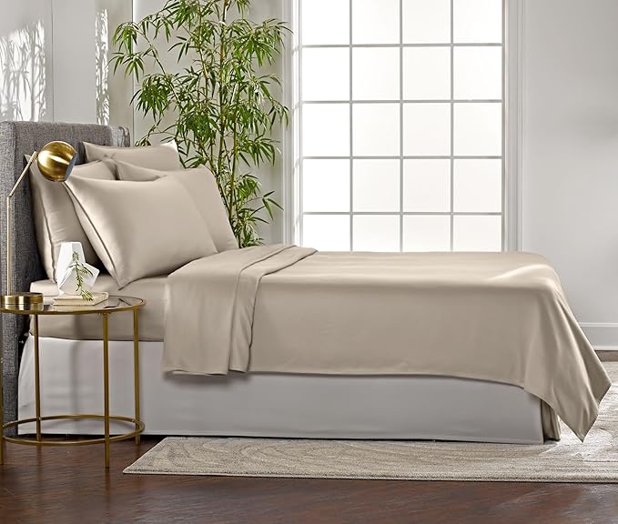 Pure Bamboo King Sheets, Genuine 100% Organic Viscose Derived from Bamboo Bed Sheet Set, Luxuriously Soft & Cooling, Double Stitching, 2 Year Quality Promise (King, Sand)