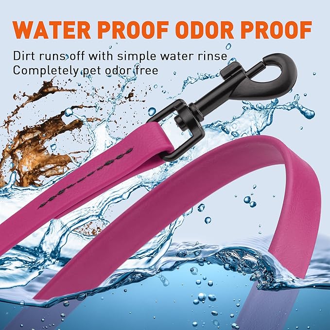 Dogline Biothane Waterproof Dog Leash Strong Coated Nylon Webbing with Black Hardware Odor-Proof Easy to Clean High Performance for Small or Large Dogs Made in USA 4 or 6 ft Lead, Magenta Pink