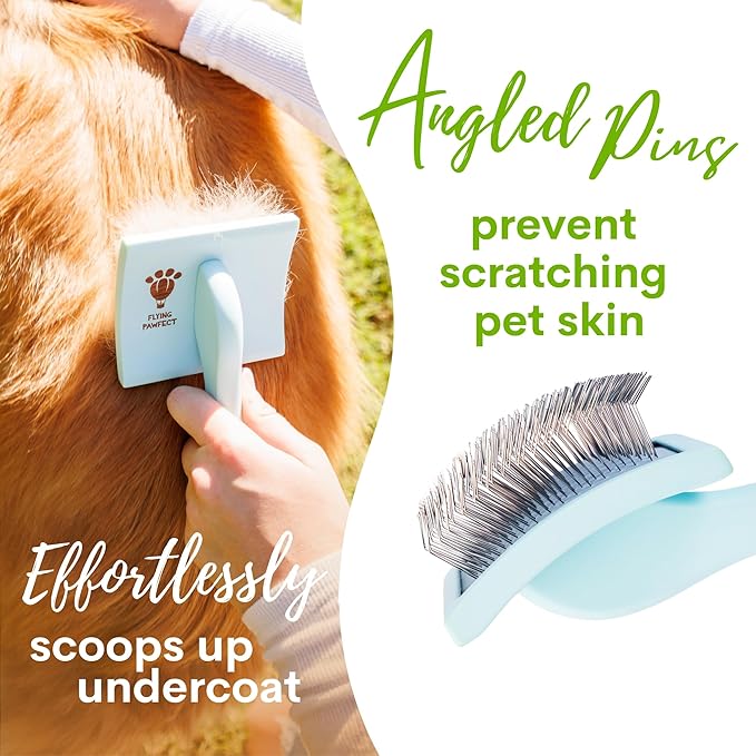 Pet Slicker Brush With Soft Massage Grooming Stainless Steel Pins - For Dematting, Shedding Fur, and Undercoat - Ideal Gift for Professional Pet Groomers - Long Slicker Brush