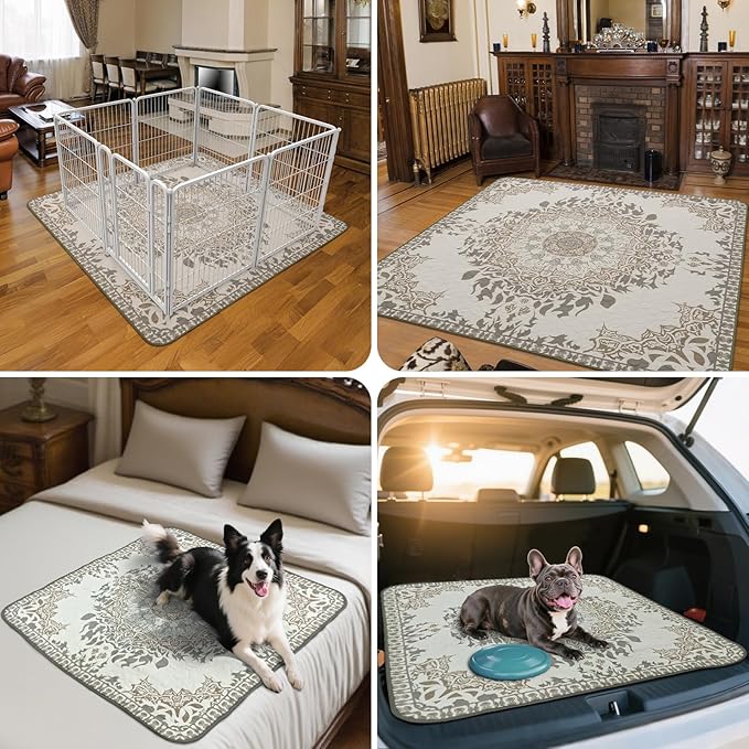 FXW Washable Pee Pads for Dogs, Puppy Pads with Super Absorbent, Specifically Designed for FXW Rollick/Homeplus 24 inch 6 Panels Dog Pen, 39" x 63" Rectangle, Boho, 1 Pack