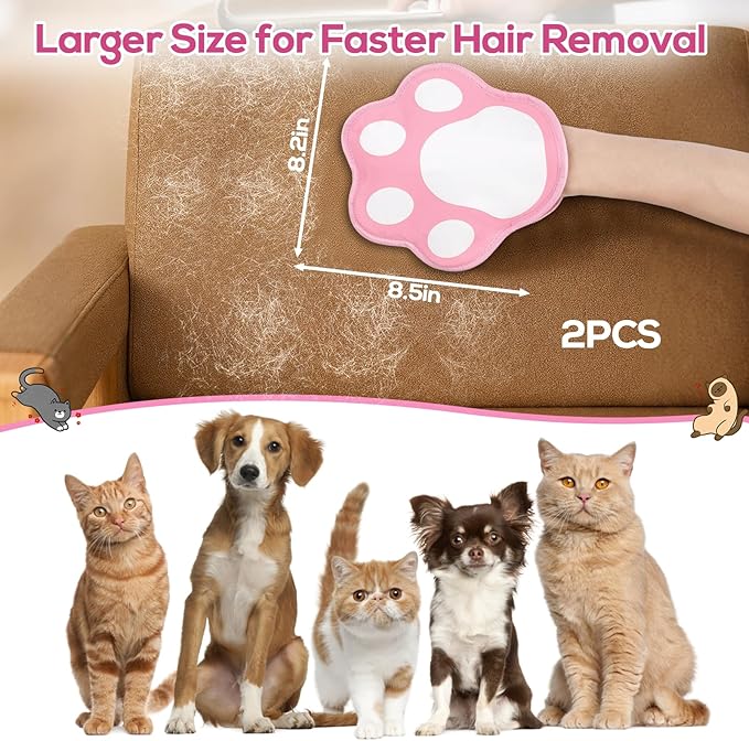 BABORUI Pet Hair Removal Glove - 2 Packs Cute Paw Electrostatic Pet Hair Remover Glove, Magic Brush Pet Hair Glove for Cats Dogs