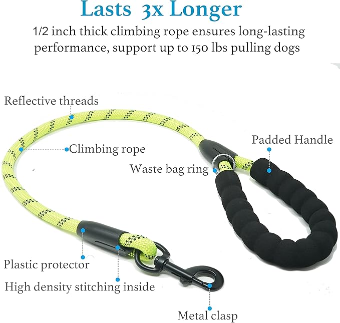 iYoShop Dual Dog Leash - 360° Swivel, No Tangle Walking Leash with Shock Absorbing Bungee for Two Dogs (Large, 25-150 lbs, Green)