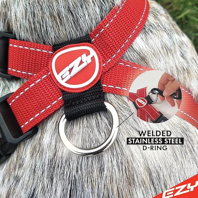 EzyDog Chest Plate No Pull Dog Harness – Escape Proof Harness with Reflective Stitching and Comfort Padding for Easy Walks, Training & Control - Car Restraint Included (Medium, Pink)