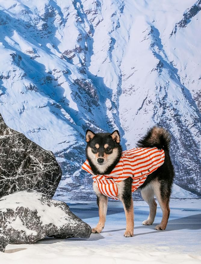 SPACE LION Dog Puffer Jacket, Down Winter Coat, Durable Outdoor Coat for Cold and Windy Conditions, Lightweight & Adjustable Fit Coats for Large Dogs, (RedStripe, Size24/2XL)