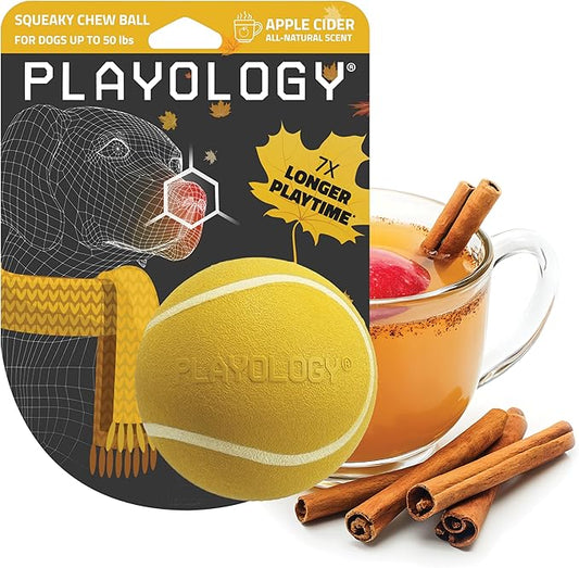 Playology Dog Toys | Squeaky Chew Ball - Bouncy Durable Floating Fetch Ball for Dogs | Medium Apple Cider Limited Edition Fall Scented Toy - Easy to Clean and Made from Non Toxic Materials