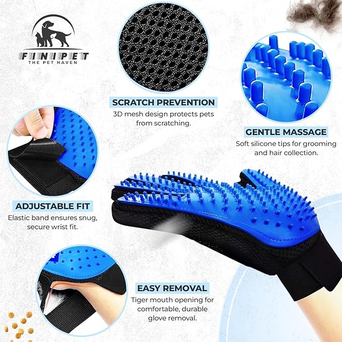Pet Grooming Glove- pet washing Glove For Bathing-Pet Hair Remover glove For Cleaning Upgrade Grooming Brush For Long and Short fur- Efficient Washing Glove For Dogs & Cats -1 Pack [Right-Hand] Blue