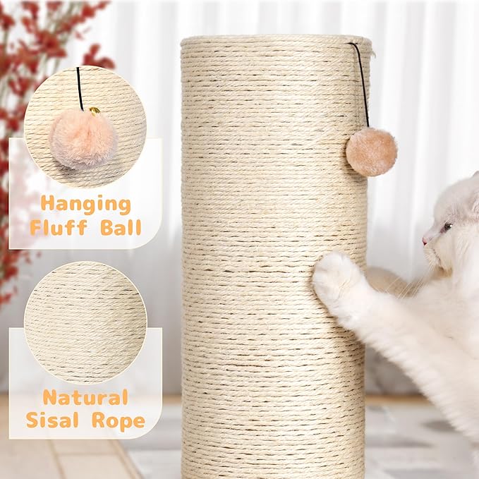 KAMABOKO 29.5" Cat Scratching Post, 7.5" Ultra-Large Diameter Natural Sisal Cat Scratch Post, Scratch-Resistant Tall Cat Scratcher for Indoor Cats, Protect Your Furniture, Beige, Pack of 1