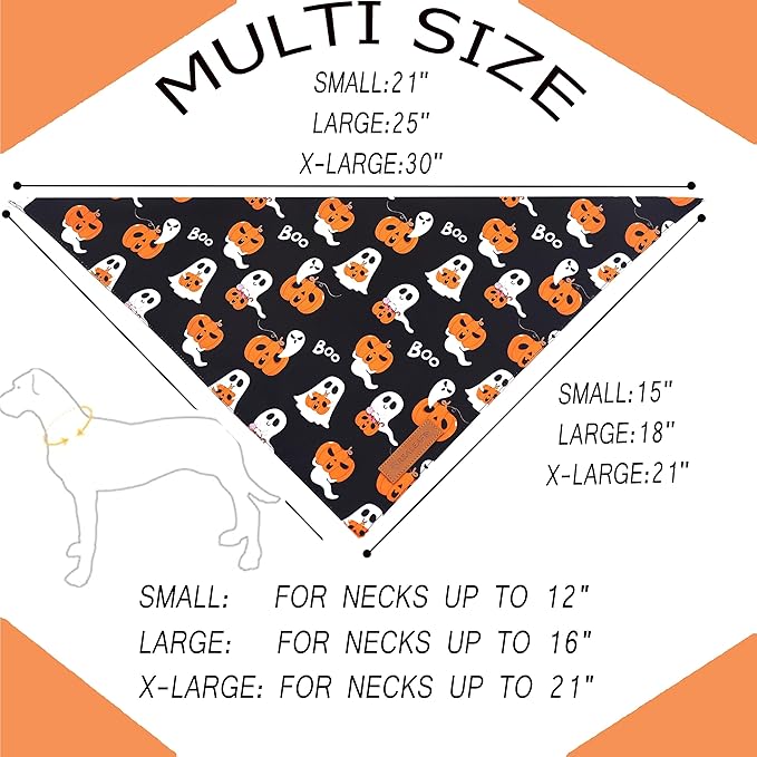 Realeaf Halloween Dog Bandanas 2 Pack, Reversible Orange Pumpkin Pet Scarf for Boy and Girl, Premium Durable Fabric, Holiday Bandana for Small Medium Large and Extra Large Dogs (Small)