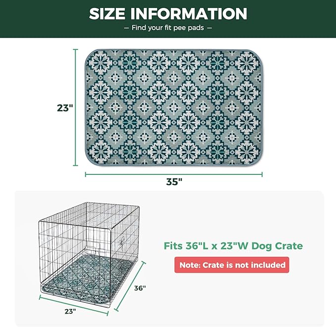 FXW Washable Pee Pads for Dogs, Puppy Pads with Super Absorbent, Specifically Designed for 36inch Cages, 23" x 35" Rectangle, Tribal Blue, 2 Packs