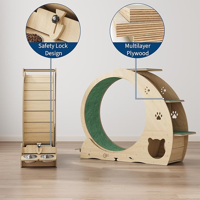 4-in-1 Cat Wheels for Indoor Cats, 40 Inch Large Cat Exercise Wheel, Running Treadmill Wheel with Carpeted Runway, Scratcher