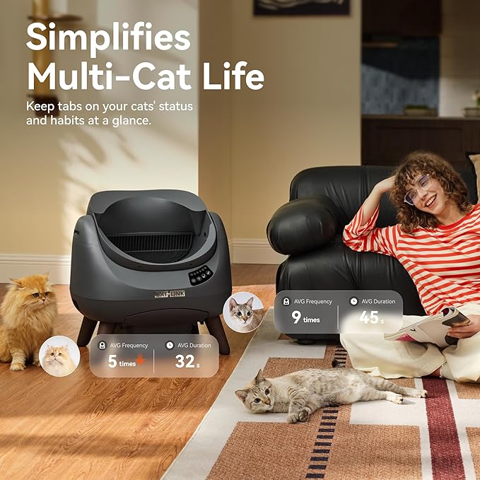 CATLINK Self Cleaning Cat Litter Box, Open Top Automatic Litter Box, Safe Anti-Pinch, AI Waste Analysis Health Monitor for Multi-Cat Recognition, 5G WiFi App Control, Odor Free, Open-X