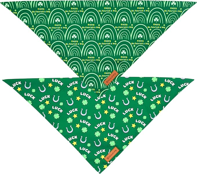 Realeaf St. Patrick's Day Dog Bandanas 2 Pack, Reversible Green Dog Scarf for Boy and Girl, Premium Durable Fabric, Holiday Bandana for Medium and Large Dogs Pets (Large)