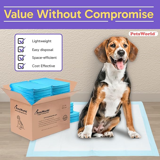 PETSWORLD Puppy Pads, 23x36 Inch, 400 Count - Puppy Pee Pads for Dogs, Tear Resistant, Economy Value, Super-Absorbent Polymer Gel Core, Perfect for Puppies, Smaller Dogs