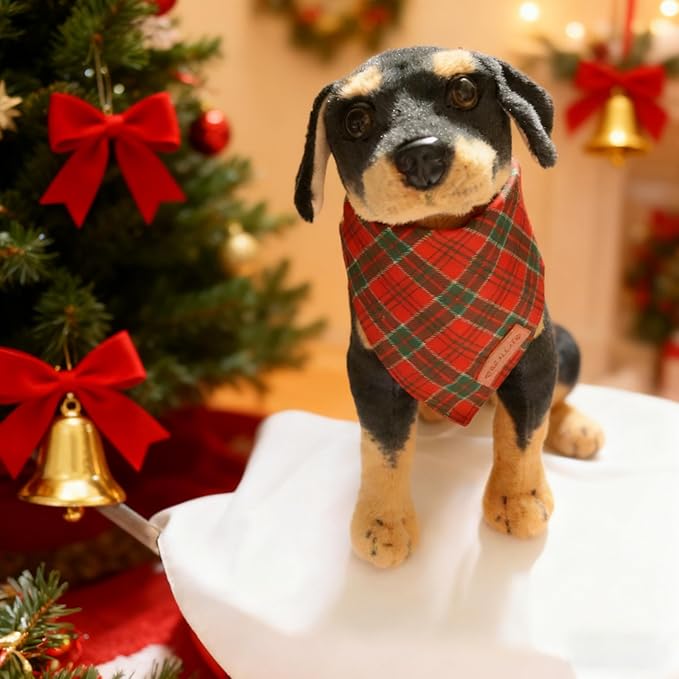 Realeaf Christmas Dog Bandanas 2 Packs, Reversible Red Green Plaid Dog Scarf, Xmas Pet Bandana, Premium Durable Fabric, Holiday Check Bandana for Large and Extra Large Dogs Pets (X-Large)