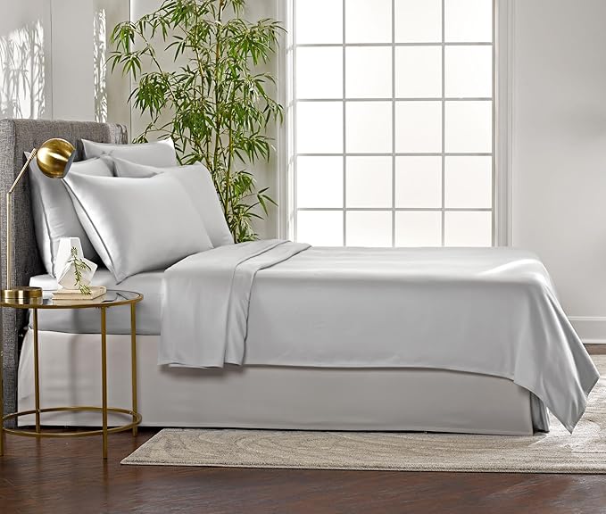 Pure Bamboo Queen Sheets, Genuine 100% Organic Viscose Derived from Bamboo Bed Sheet Set, Luxuriously Soft & Cooling, Double Stitching, 2 Year Quality Promise (Queen, Silver Pearl)