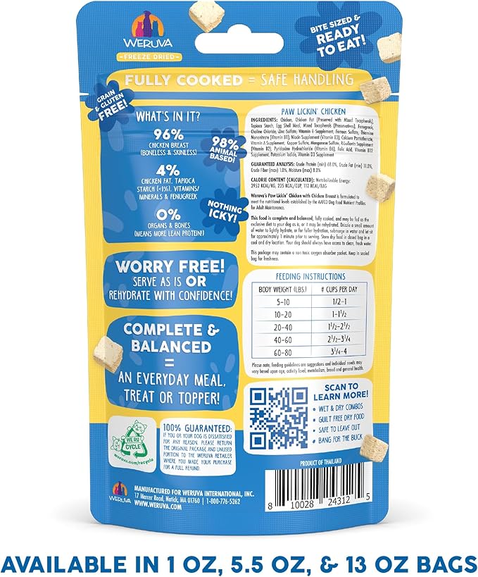 Weruva Dog Freeze Dried, Paw Lickin' Chicken with Chicken Breast, 1oz Bag (Pack of 3)