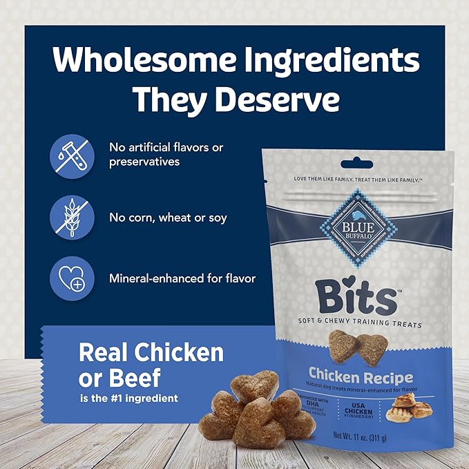 Blue Buffalo Bits Soft Dog Treats for Training, Made with Natural Ingredients & Enhanced with DHA, Chicken & Beef 19-oz Variety Pack, 2 ct