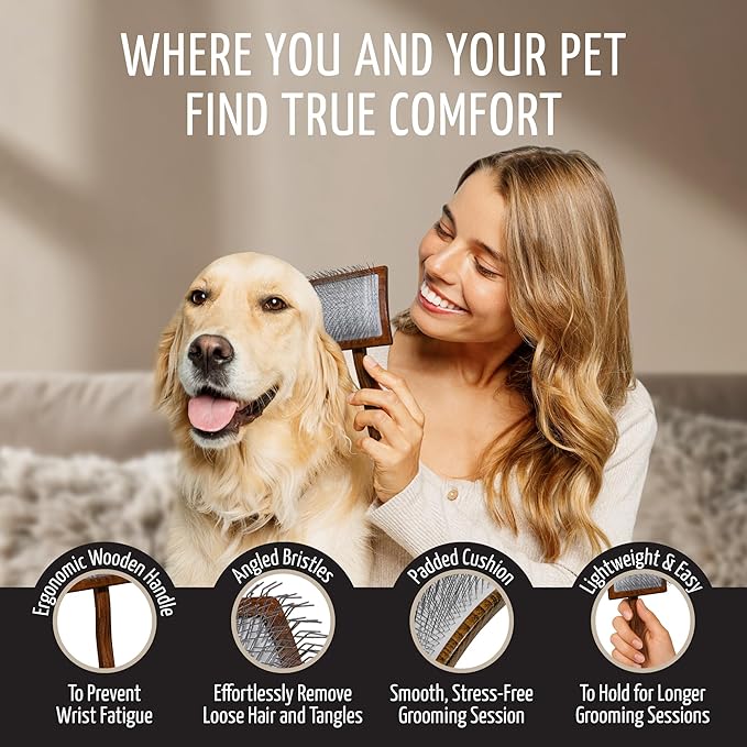 Tauro Pro Line Dog Brush for Shedding - Poodle, Goldendoodle or Labradoodle Hair & Large Breeds - Slicker Brush for Dogs & Cat Grooming, Flexible Cushion & Non-Slip Grip (Size L - Purple)