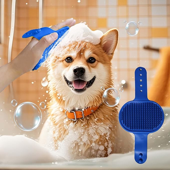 Cat & Dog Grooming Gloves - Dog Shampoo Brush & Deshedding Brush for Shedding, Gentle Pet Hair Remover & Massage Gloves for Cats, Dogs, All Fur Types (1 Brush +1 Pair Gloves)