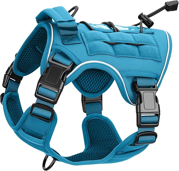Heavy-Duty Tactical Dog Harness for Large Dogs, No Pull Adjustable Reflective Pet Vest with Molle System, K9 Military-Grade Control for Service Training, Outdoor & 10+ Breeds, Blue, Small