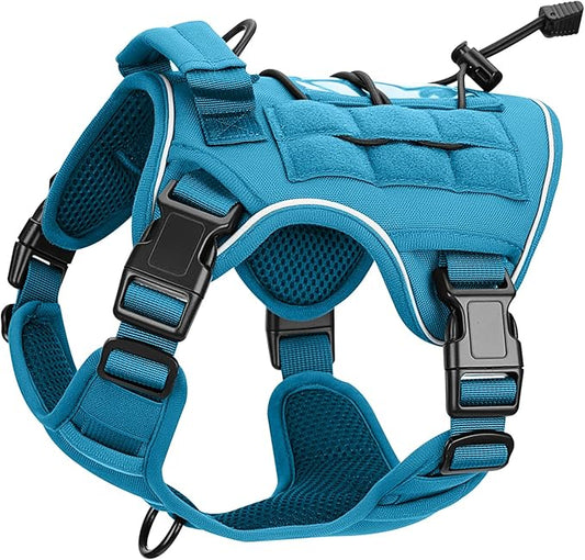 Heavy-Duty Tactical Dog Harness for Large Dogs, No Pull Adjustable Reflective Pet Vest with Molle System, K9 Military-Grade Control for Service Training, Outdoor & 10+ Breeds, Blue, Small