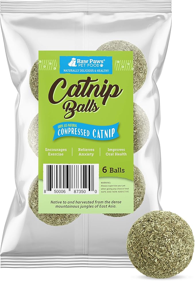 Raw Paws Catnip Balls for Cats, (6-Count) - Interactive Cat Toy for Indoor Cats - Cat Nip Licking Balls