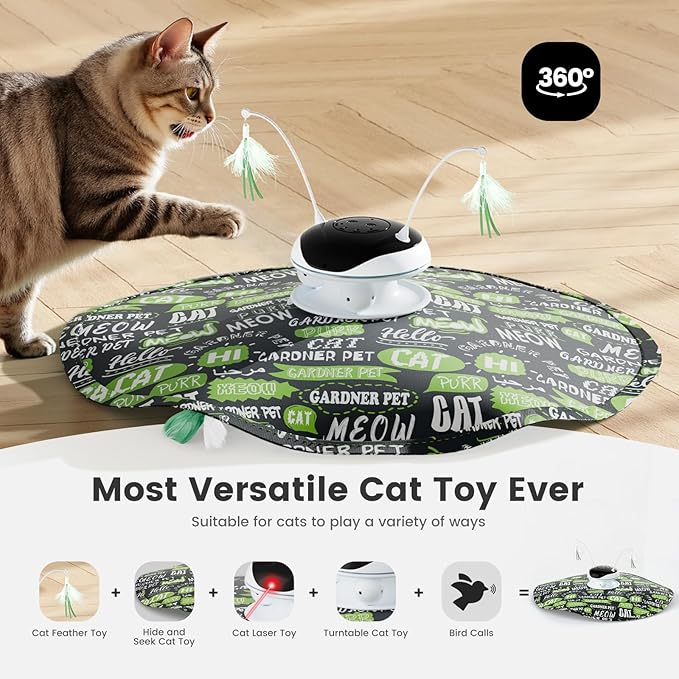 Interactive 5in1 Cat Toys Chargeable,Moving Feather,laser pointer,Track Ball,Hide and Seek,Real Bird Sing,Touch/Sound Activated Cat Kitten Toy Exercise Toys for Indoor Bored Cats w/ Replacement Parts