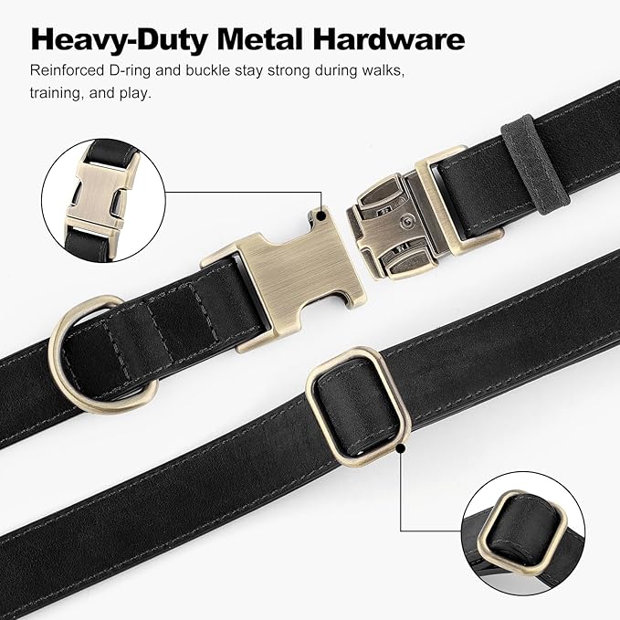 Plutus Pet Genuine Leather Dog Collar – Adjustable Pet Collar with Quick Release Metal Buckle, Soft Real Leather for Small Medium Large Dogs, Heavy Duty & Skin-Friendly (Black, S)
