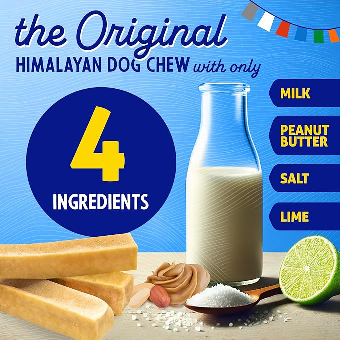 Himalayan Chew Original Yak Cheese Chew, Peanut Butter, 3 Small Sticks, 3.3 Oz, Gluten Free, Healthy Treats, Grain & Lactose Free 100% Natural, Long Lasting Chews for s Under 15 lbs