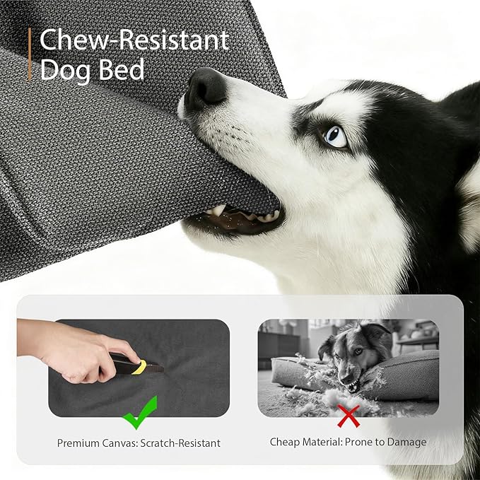 Sytopia 42in Chew Proof Dog Beds for Large Sized Dogs, Waterproof Egg Crate Foam XL Orthopedic Pet Bed with Removable Washable Cover, Non-Slip Bottom, Supports up to 100 lbs for Senior Pet, Dark Gray