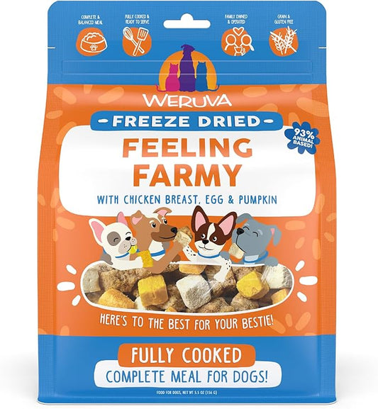 Weruva Dog Freeze Dried, Feeling Farmy with Chicken Breast, Egg & Pumpkin, 5.5oz Bag