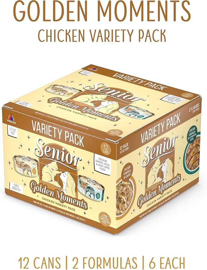 Weruva Senior Cat Food, Golden Moments Variety Pack, 5.5oz Can, Pack of 12