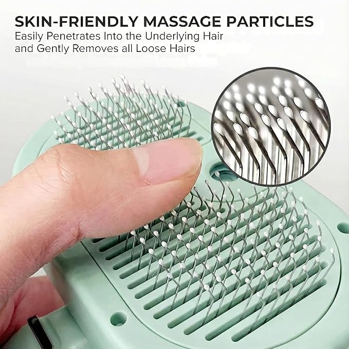 SHAZORY Pet Steam Brush for Dog & Cat - 3-in-1 Steam Grooming Brush for Shedding & Hair Removal - Self Cleaning Spray Comb with Mist for Long Haired Pets - Includes Water Refill Bottle - Green